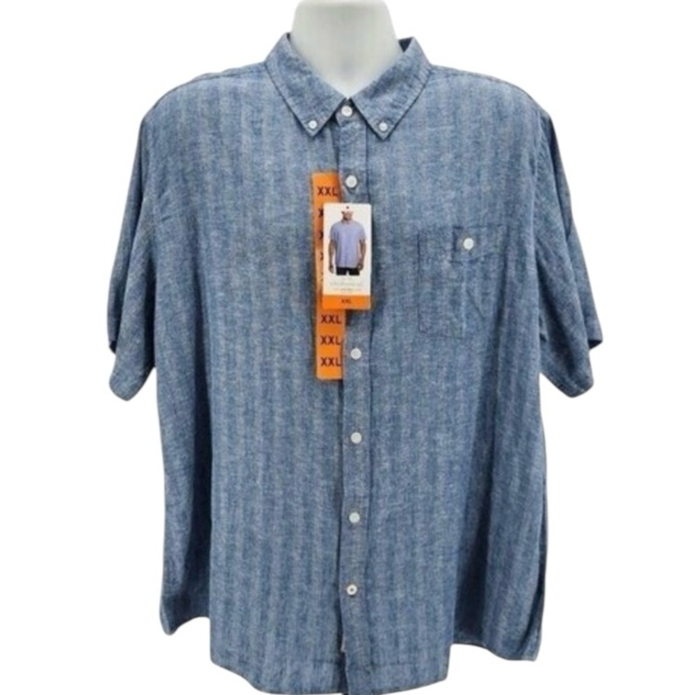 Weatherproof Vintage Blue/White Cotton Linen Button Down Shirt Sz(XXL)